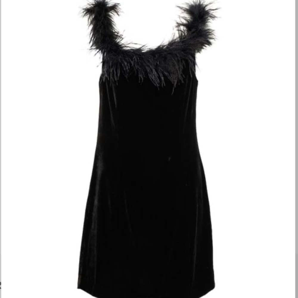 Rixo London Lena feather-trimmed Mini velvet Dress In Black Size 12 NWT